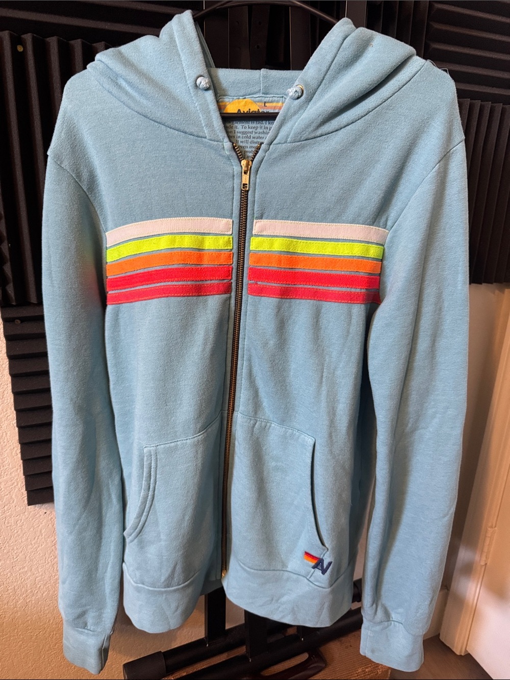 SIZE L: Aviator Nation AQUA // WHITE NEON